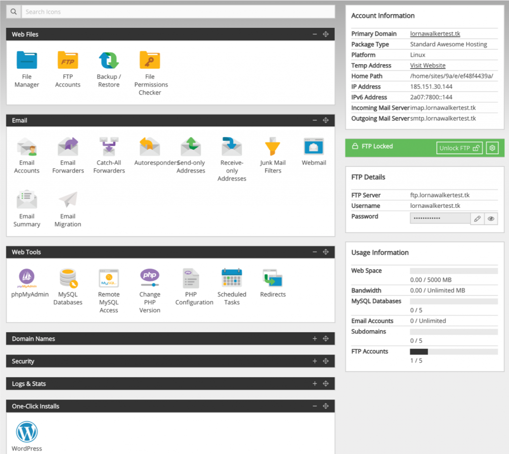 Wordpress one click install via hosting control panel