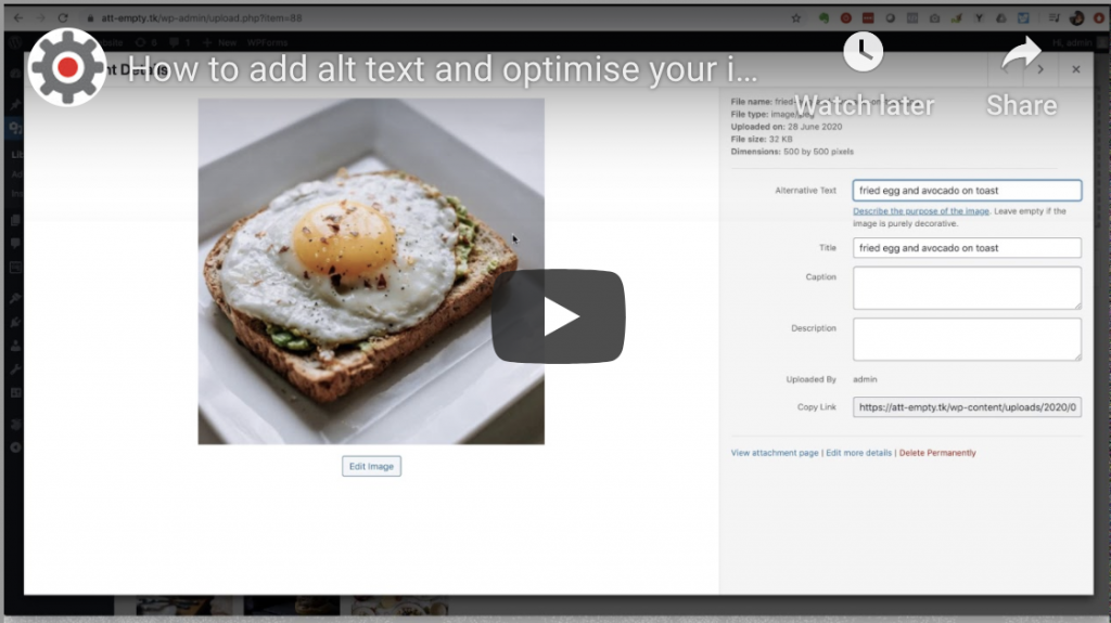 optimising your images and adding alt text in wordpress